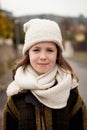 Pretty girl with wool hat in a park Royalty Free Stock Photo