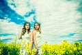 Pretty girls outdoor walking in the field Royalty Free Stock Photo