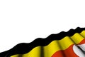 Pretty glossy flag of Uganda with big folds lying flat in right bottom corner isolated on white - any celebration flag 3d