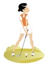 Young golfer woman on the golf course illustration