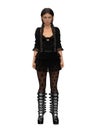 Pretty goth girl with braided brunette hair wearing black dress and knee high leather boots. Isolated 3D rendering Royalty Free Stock Photo