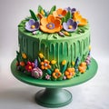 Pretty green floral fondant cake