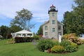 Beautiful exterior of historic Sodus Lighthouse, Sodus Point, NY, summer, 2021