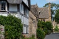 Pretty, half timbered and stone cottages in the unspoilt picturesque Cotswold village of Stanton in Gloucestershire UK.