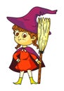 Pretty Halloween little witch with broom on white