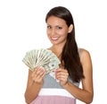 Pretty happy money holding cash Royalty Free Stock Photo