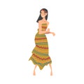 Pretty Hippie Woman Character, Brunette Girl Wearing Retro Style Clothing Dancing at Disco Party Cartoon Vector Royalty Free Stock Photo