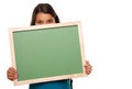 Pretty Hispanic Girl Holding Blank Chalkboard Royalty Free Stock Photo