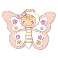 Pretty homemade smiling butterfly made of fabric in pink and beige.