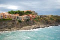 Pretty houses built into the cliffs at Collioure Royalty Free Stock Photo