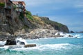 Pretty houses built into the cliffs at Collioure Royalty Free Stock Photo