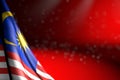 Pretty illustration of Malaysia flag hangs in corner on red with bokeh and empty place for content - any feast flag 3d