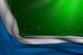 pretty independence day flag 3d illustration - dark picture of Sierra Leone flag lie in corner on green background with soft