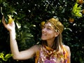 Pretty islam woman in orange grove smiling