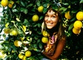 Pretty islam woman in orange grove smiling, real muslim girl che