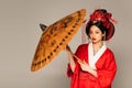 Pretty japanese woman in oriental clothes