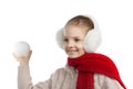Pretty joyful little girl in warm winter things with knitted scarf Royalty Free Stock Photo