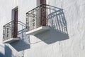 Pretty Juilet balconies at village house in the charming small Spanish town of Frigiliana on the Costa del Sol