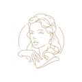 Pretty lady bust in circle frame monochrome linear logo vector illustration