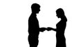 Pretty lady receiving present from boyfriend, romantic relationship, silhouette