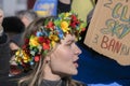 Pretty Lady Singing National Anthem At The Protest Against The War In Ukraine At Amsterdam The Netherlands 27-2-2022