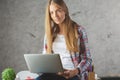Pretty lady using laptop at workplace Royalty Free Stock Photo