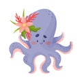 Pretty Lilac Animated Baby Octopus Vector Illustration Cartoon Character