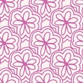Pretty line art pink flower seamless pattern. Geometric lace floral endless wallpaper Royalty Free Stock Photo