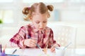 Pretty little child girl painting with colorful paint at home Royalty Free Stock Photo