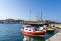 Pretty little fishing boats in the harbor of Lipsi island, Dodecanese, Greece Royalty Free Stock Photo