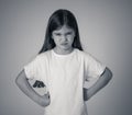 Pretty little girl with a angry facial expression looking mad at the camera. Children emotions Royalty Free Stock Photo