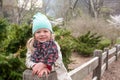 Pretty little girl at beauty autumn landscape Royalty Free Stock Photo