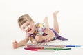 Pretty little girl choosing a felt-tip pen Royalty Free Stock Photo