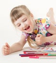 Pretty little girl choosing a felt-tip pen Royalty Free Stock Photo