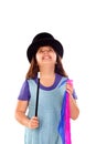 Pretty little girl doing magic with a top hat and a magic wand Royalty Free Stock Photo