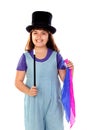 Pretty little girl doing magic with a top hat and a magic wand Royalty Free Stock Photo