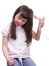 Child girl drying hair Royalty Free Stock Photo