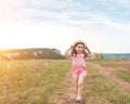 Pretty little girl jumping outdoors Royalty Free Stock Photo