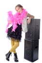 A pretty little girl with a pink feather boa Royalty Free Stock Photo