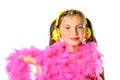 A pretty little girl with a pink feather boa Royalty Free Stock Photo