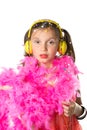 A pretty little girl with a pink feather boa Royalty Free Stock Photo
