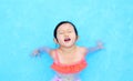 Pretty little girl playing in swimming pool outdoors Royalty Free Stock Photo