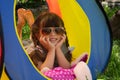 Pretty little girl ready for summer, vacation, travel concept. Kid girl wearing sunglasses Royalty Free Stock Photo