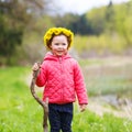 Pretty little girl relax at beauty summer landscape background Royalty Free Stock Photo