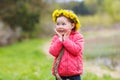 Pretty little girl relax at beauty summer landscape background Royalty Free Stock Photo