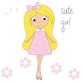 Pretty little pink girl vector illustration