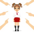 Pretty little schoolgirl being accused with fingers pointing at her