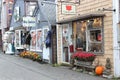 Pretty little town with quaint facade of seaside shops that invite people inside to browse, Rockport Mass, 2018