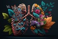 pretty lungs decorated 8k colors with flowers, Generative Ai