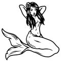 Pretty mermaid girl vintage tattoo concept